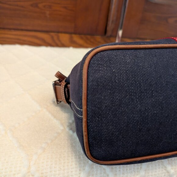 VINTAGE Coach Denim Shoulder Bag with Red Stripes And Brown Accents - Picture 8 of 11